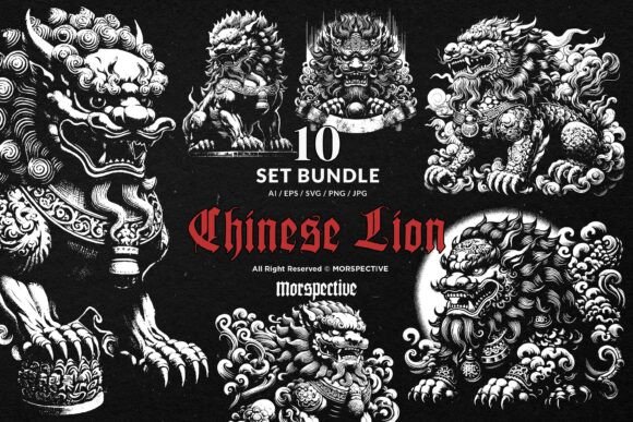 10 Bundle Dark Art Chinese Foo Dog Lion
