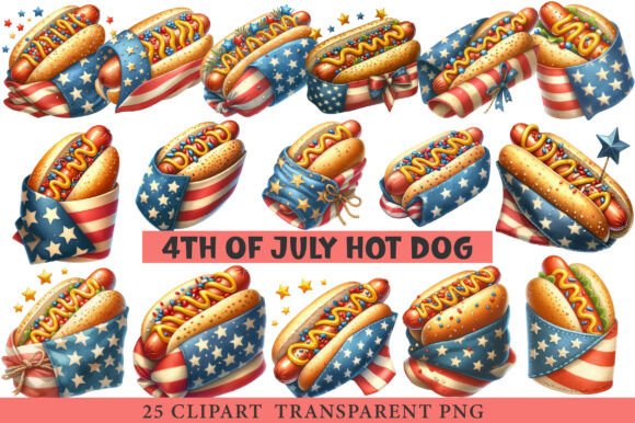 4th of July Hot Dog Clipart