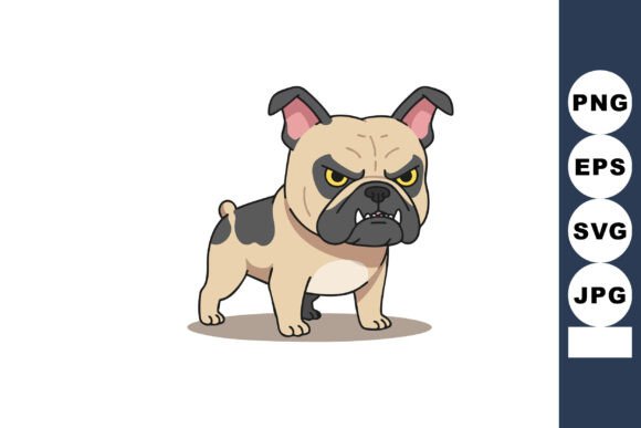 Angry Bulldog Dog Standing with Furrowed