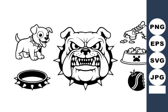Bulldog Head with Spiked Collar and Play