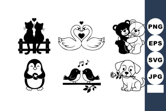 Cute Animal Silhouettes Love Set