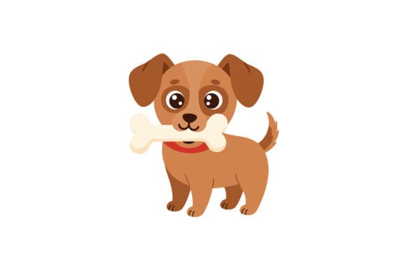 Cute Brown Dog Holding Bone in Mouth