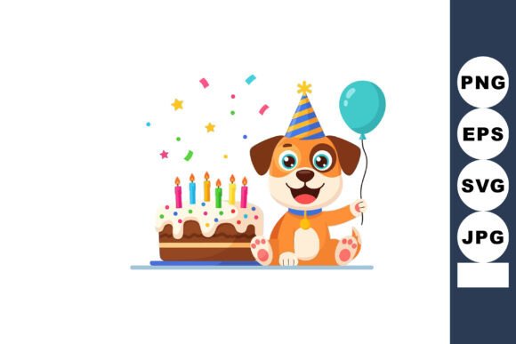 Cute Dog Celebrating Birthday Embroidery Design