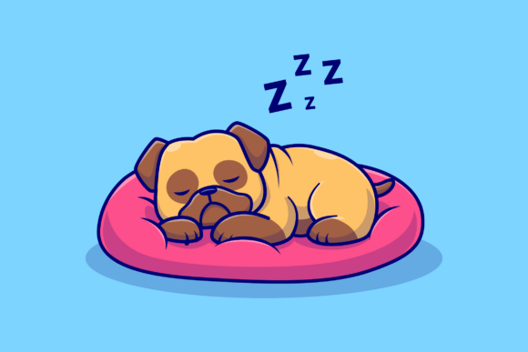 Cute Pug Dog Sleeping on Pillow Cartoon