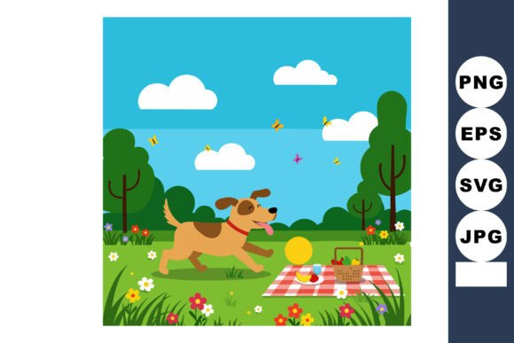 Dog Playing with Ball on Picnic Blanket