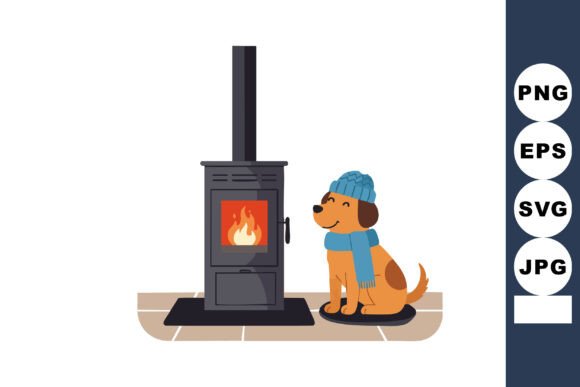 Dog Wearing Hat and Scarf Sitting by War