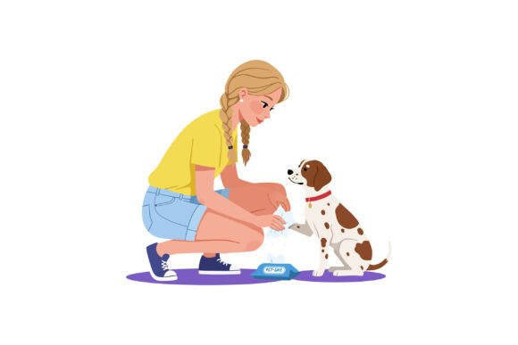 Girl Training Brown and White Dog with P