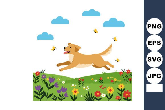 Golden Retriever Dog Running in Colorful Review