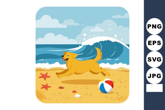 Golden Retriever on Sandy Beach Embroidery Design
