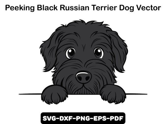 Peeking Black Russian Terrier Dog Vector Review